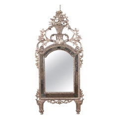 Large Italian 18th Century Carved Silver Gilded Mirror