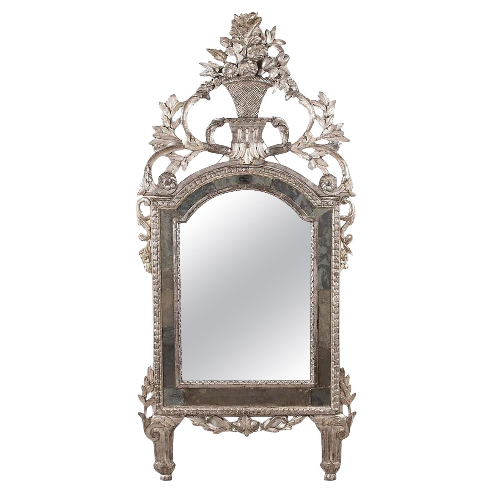 Large Italian 18th Century Carved Silver Gilded Mirror