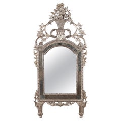 Large Italian 18th Century Carved Silver Gilded Mirror