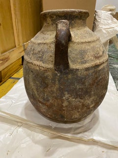 Large Italian 18th Century Rounded Terracotta Olive Jar with Two Arms