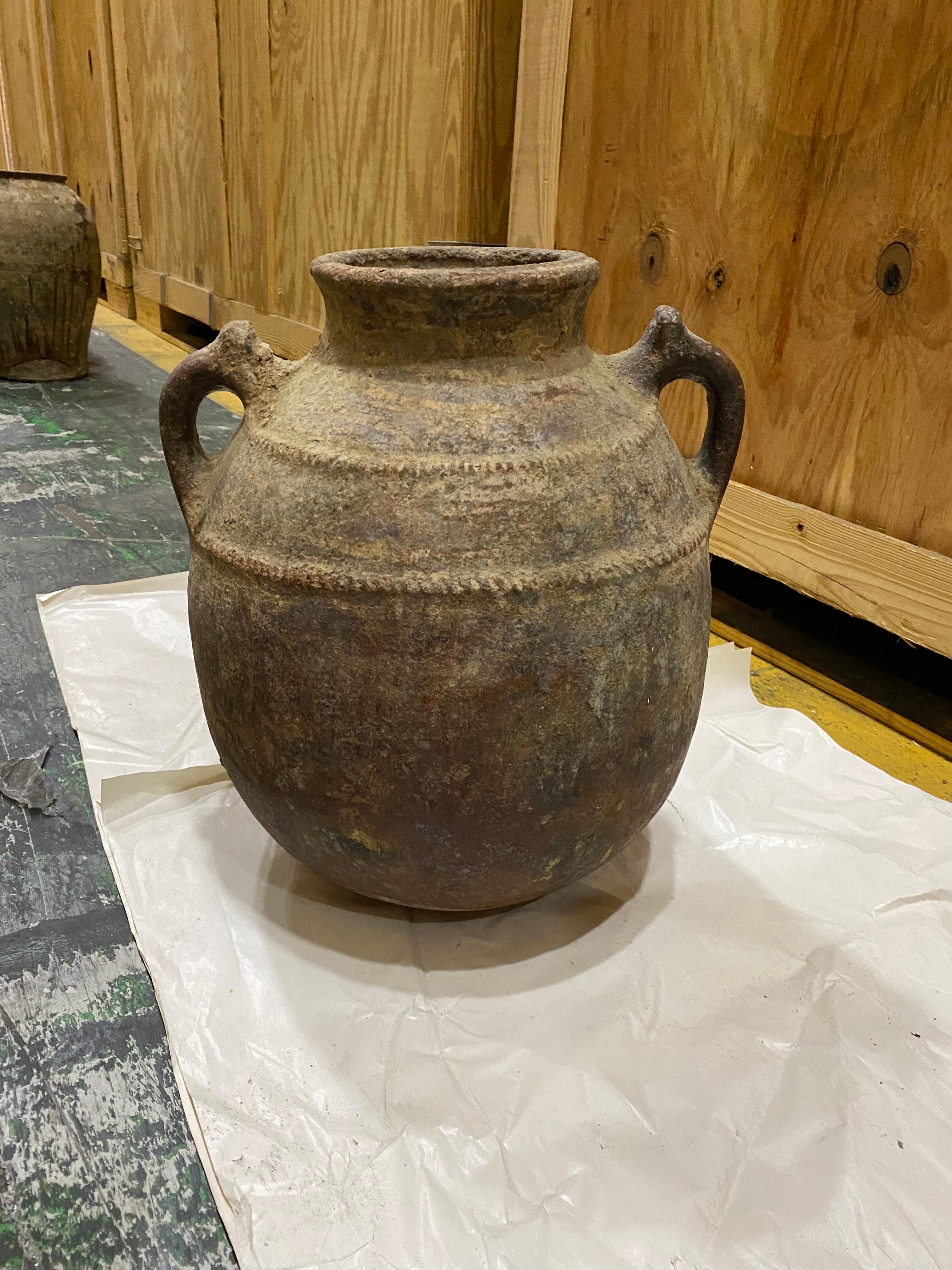 Large Italian 18th Century Rounded Terracotta Olive Jar with Two Arms In Good Condition For Sale In Southampton, NY