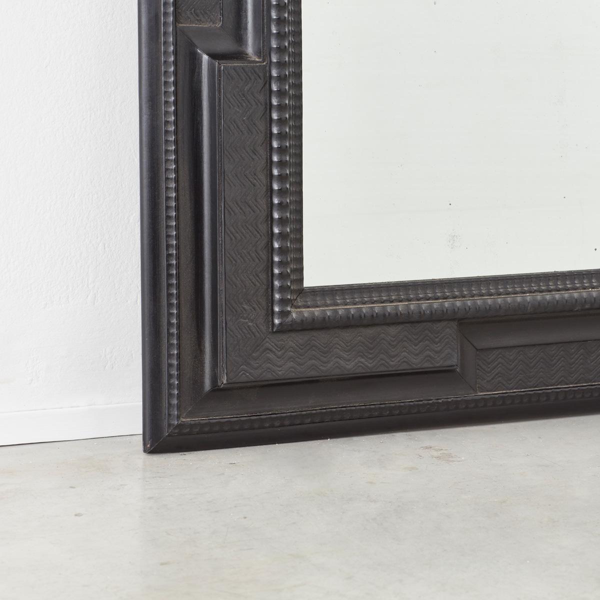 Ebonized Large Italian 19 Th Century Ebonised Ripple-Frame Mirror