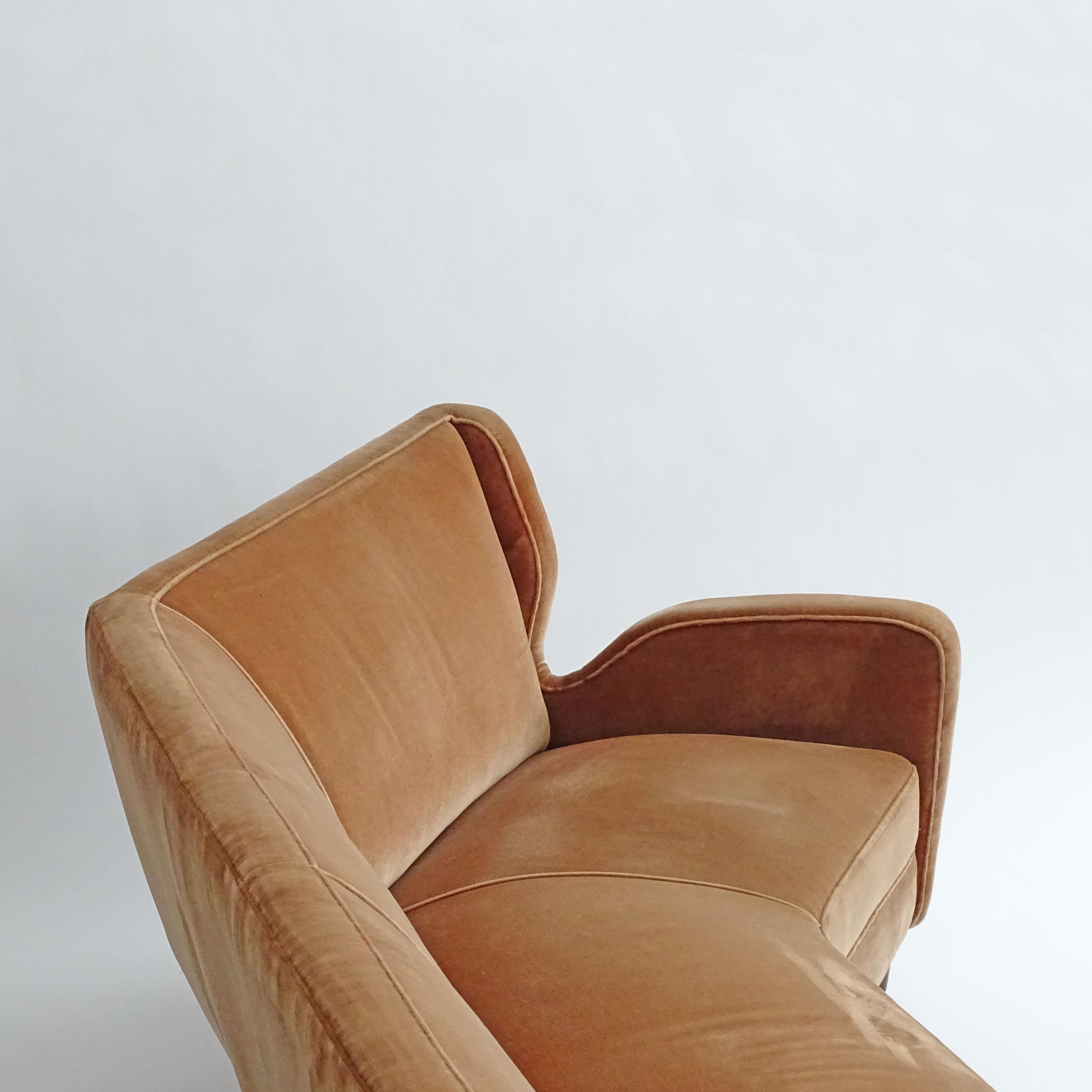 Mid-Century Modern Large Italian 1950s Angular Sofa in Peach Velvet For Sale