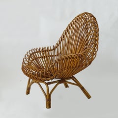 Gran sillón italiano de bambú y mimbre de los años 50