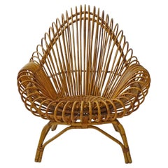Large Italian 1950s Bamboo and Wicker Armchair