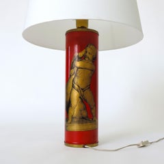 Large Italian 1950s Red Bottega Di Victor Table Lamp