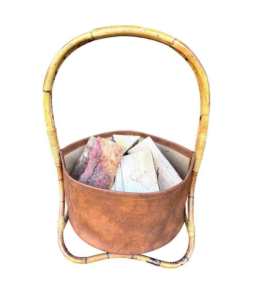 Große italienische Körbe aus Bambus und Rattan aus den 1960er Jahren mit Schalen aus Kunstleder im Angebot 8