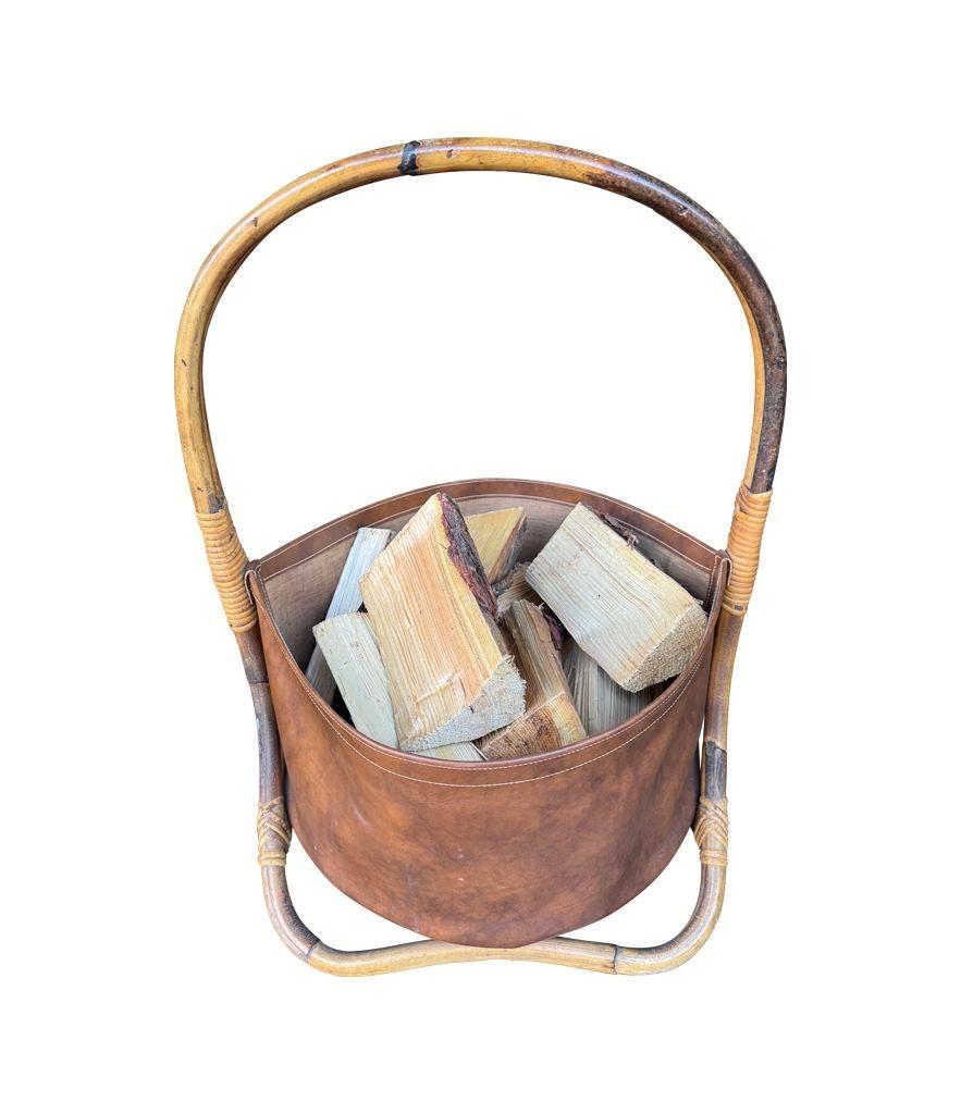 Große italienische Körbe aus Bambus und Rattan aus den 1960er Jahren mit Schalen aus Kunstleder im Angebot 9