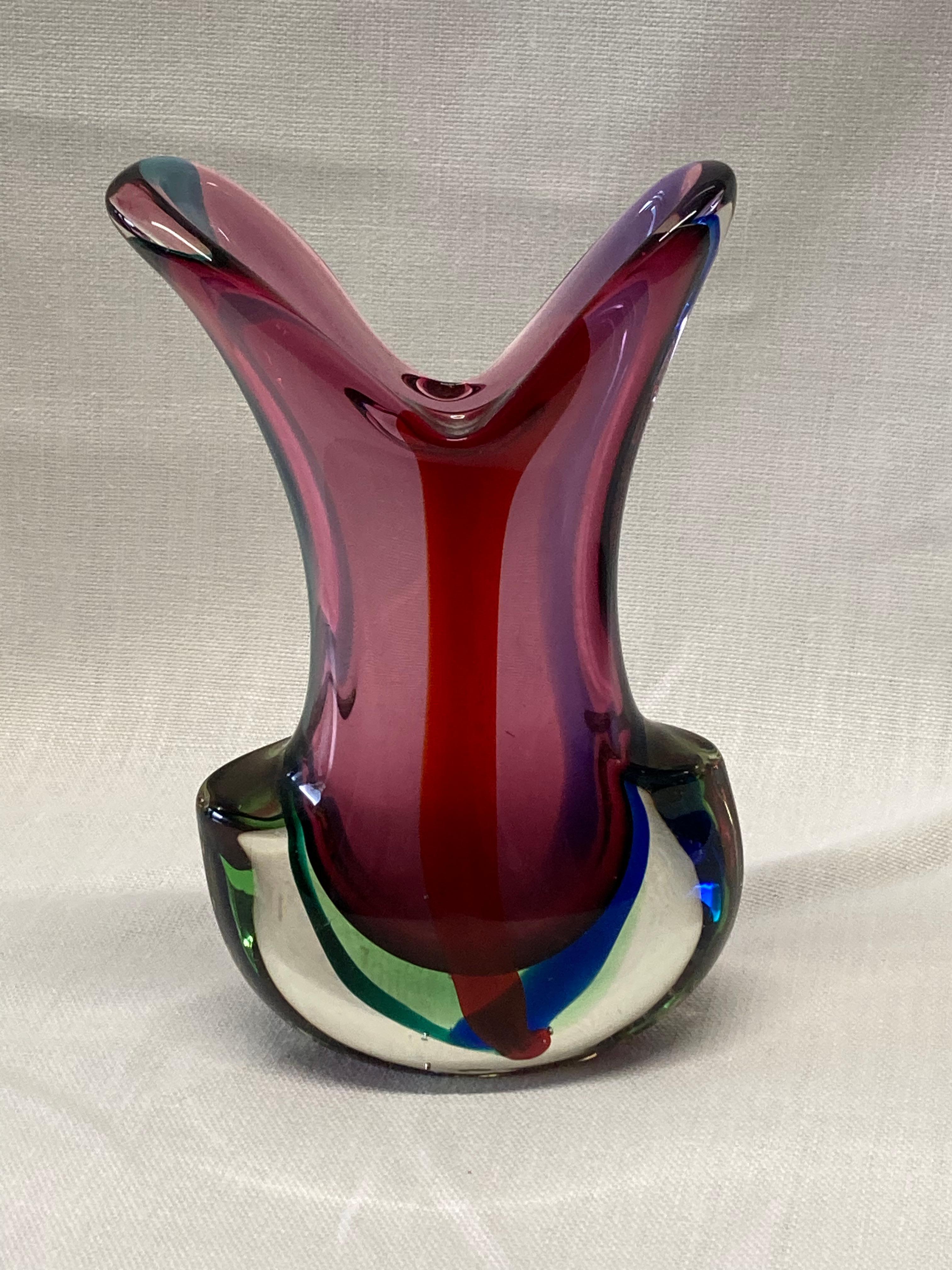 Mid-Century Modern Large Italian 1960s Murano Sommerso Glass Vase