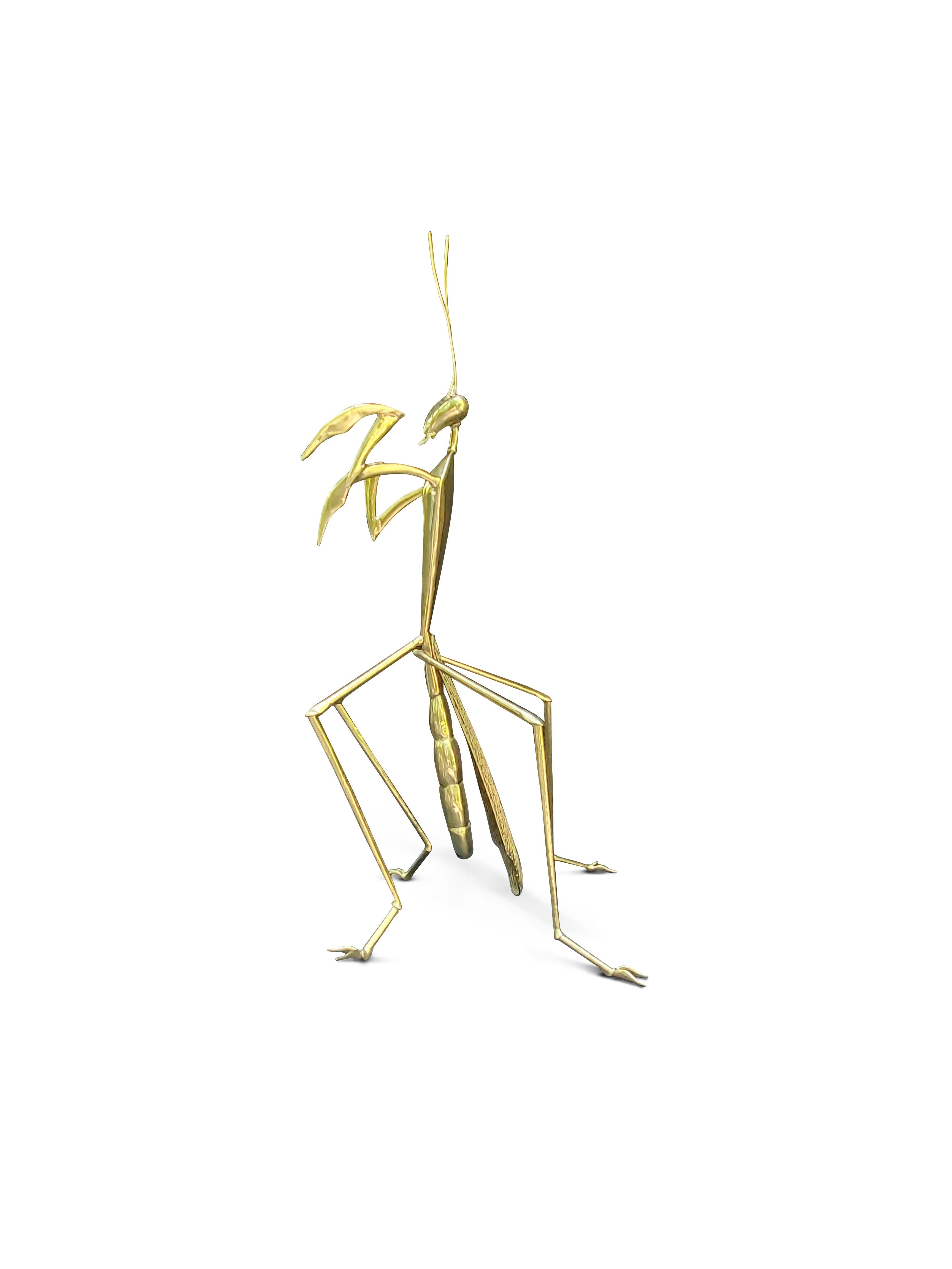 Large Italian 1970s Brass 'Praying Mantis' Floor Sculpture In Good Condition For Sale In Middlesex, NJ