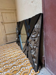 Large Italian 1970s Brutalist Wall Mirror with Sculptures