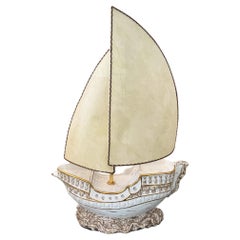Large Italian 1970s Galleon Table Lamp With Parchment Sail Shades