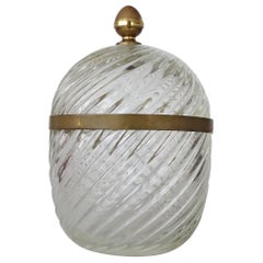 Vintage Large Italian 1970s Glass and Brass Jar