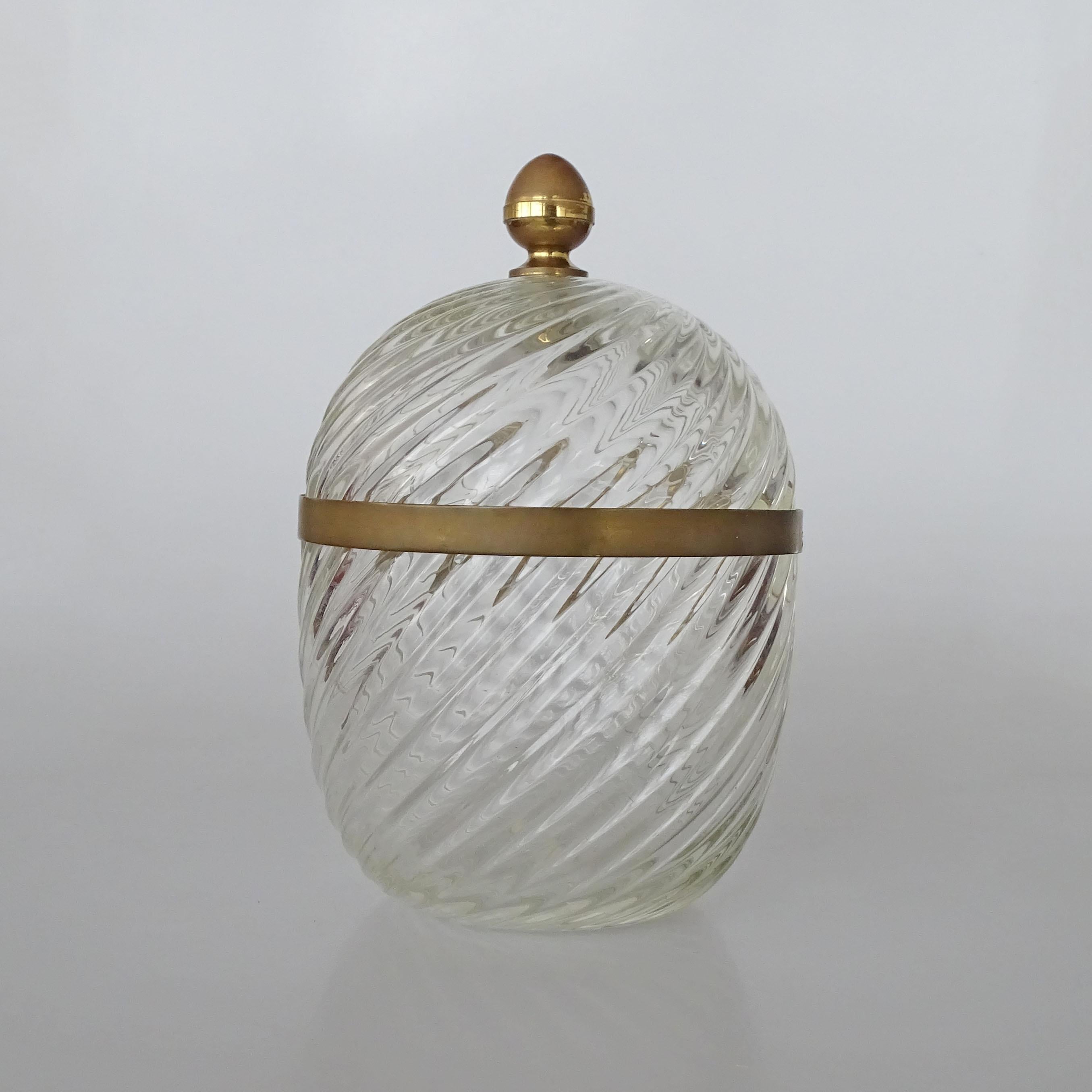 Large Italian 1970s Glass and Brass Jar.