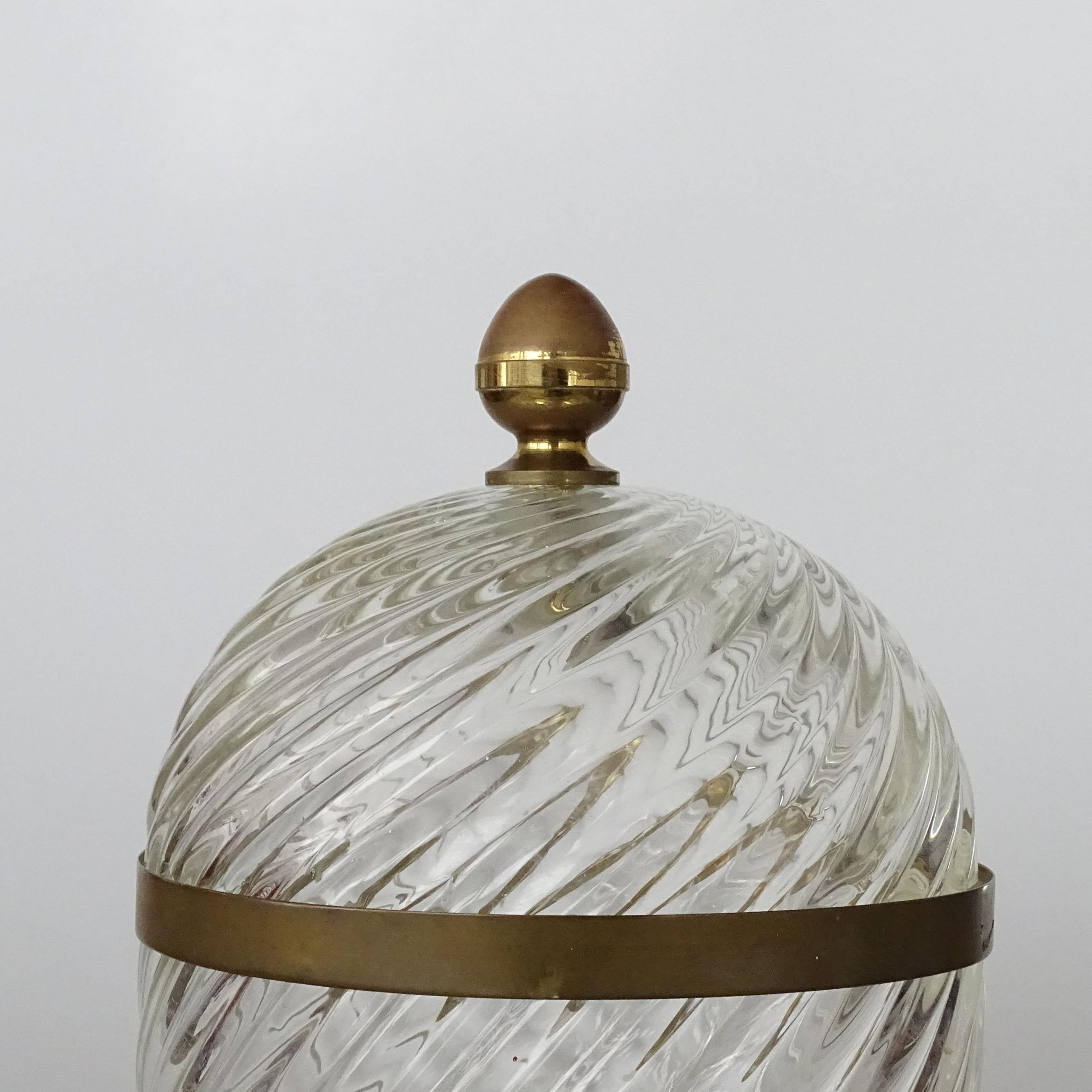 Late 20th Century Large Italian 1970s Glass and Brass Jar