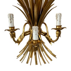 Large Italian 1970s Gilt Metal Single Wheatsheaf Wall Sconce