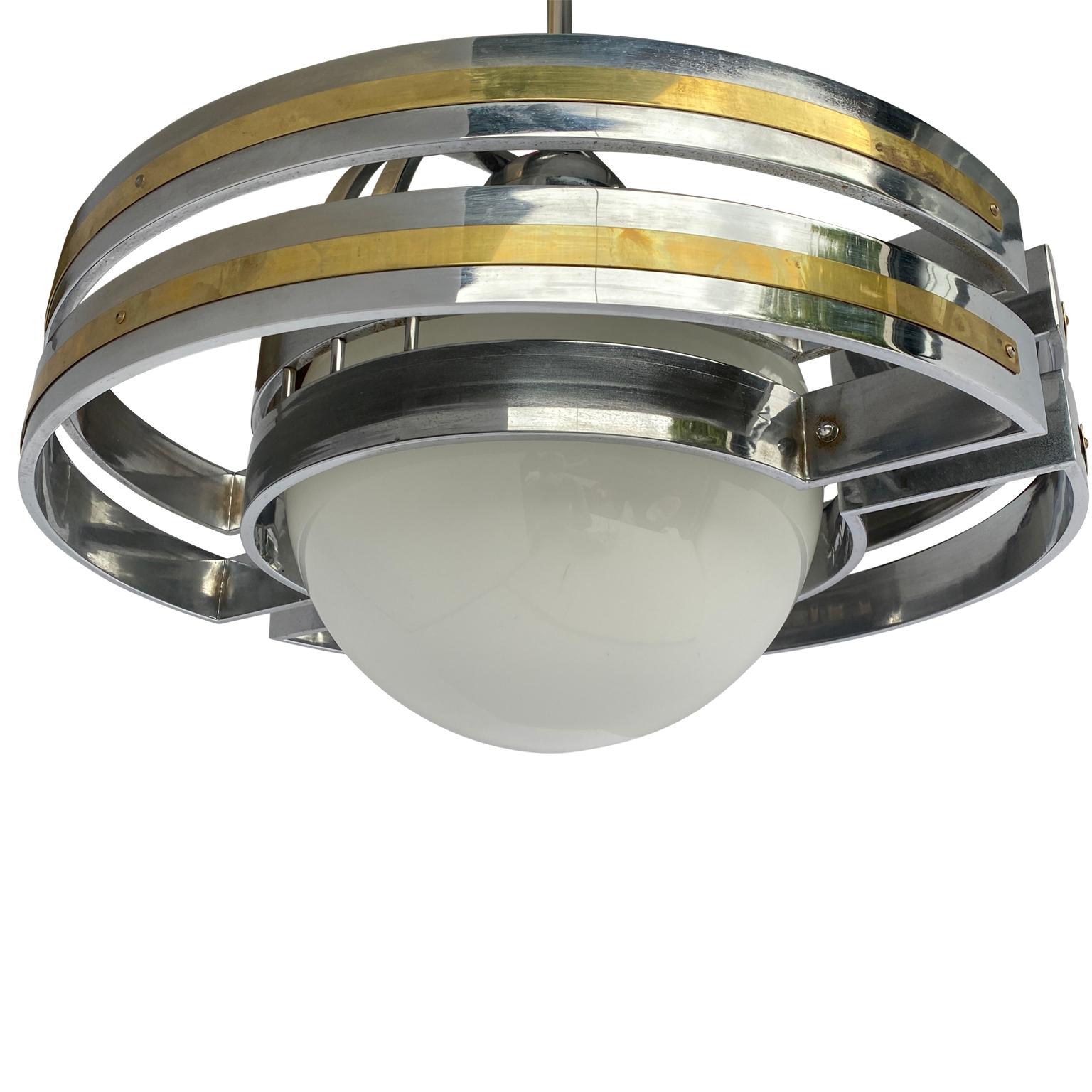 Large Italian 1980s Chrome and Brass Saturn Sphere Pendant 1