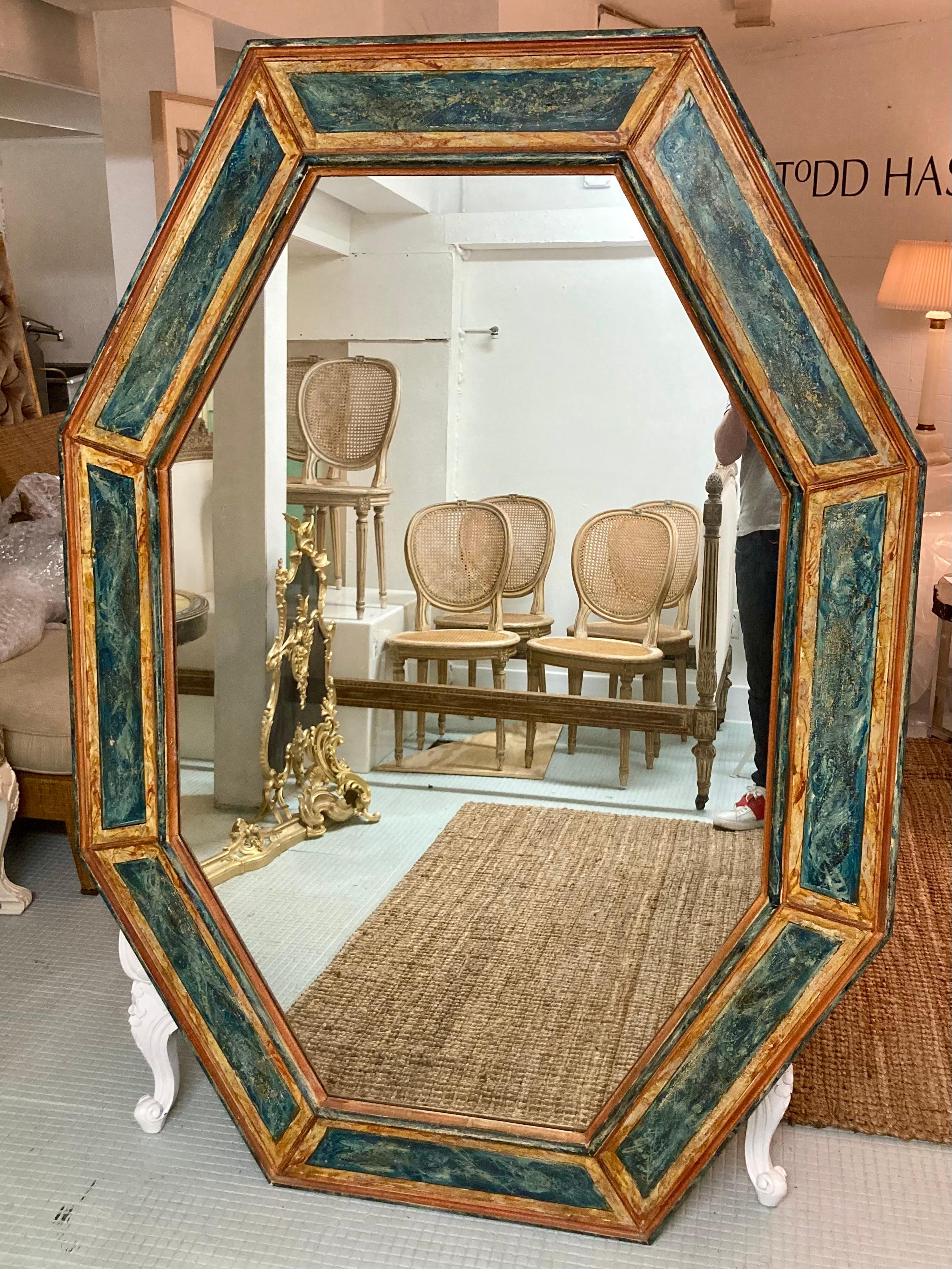 Other Large Italian 19th Century Faux Marble Painted Mirror For Sale