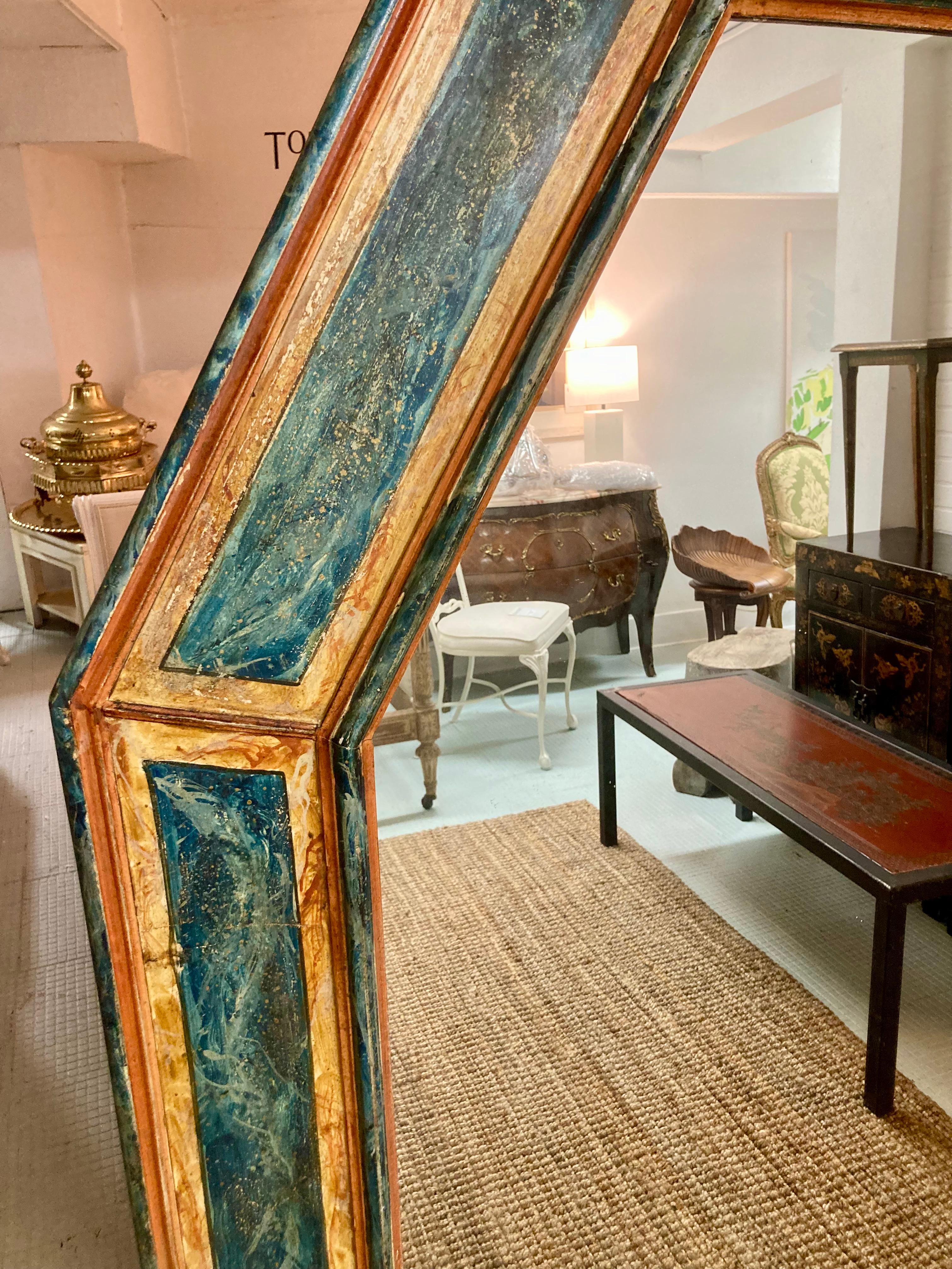 Large Italian 19th Century Faux Marble Painted Mirror For Sale 1