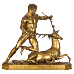 Grande scultura in bronzo Grand Tour del XIX secolo "Ercole e Cerynitis"