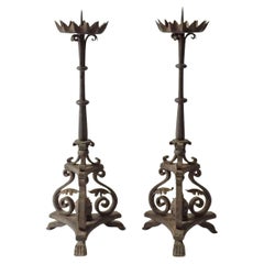 Grandes candelabros de hierro forjado artesanales italianos del siglo XIX