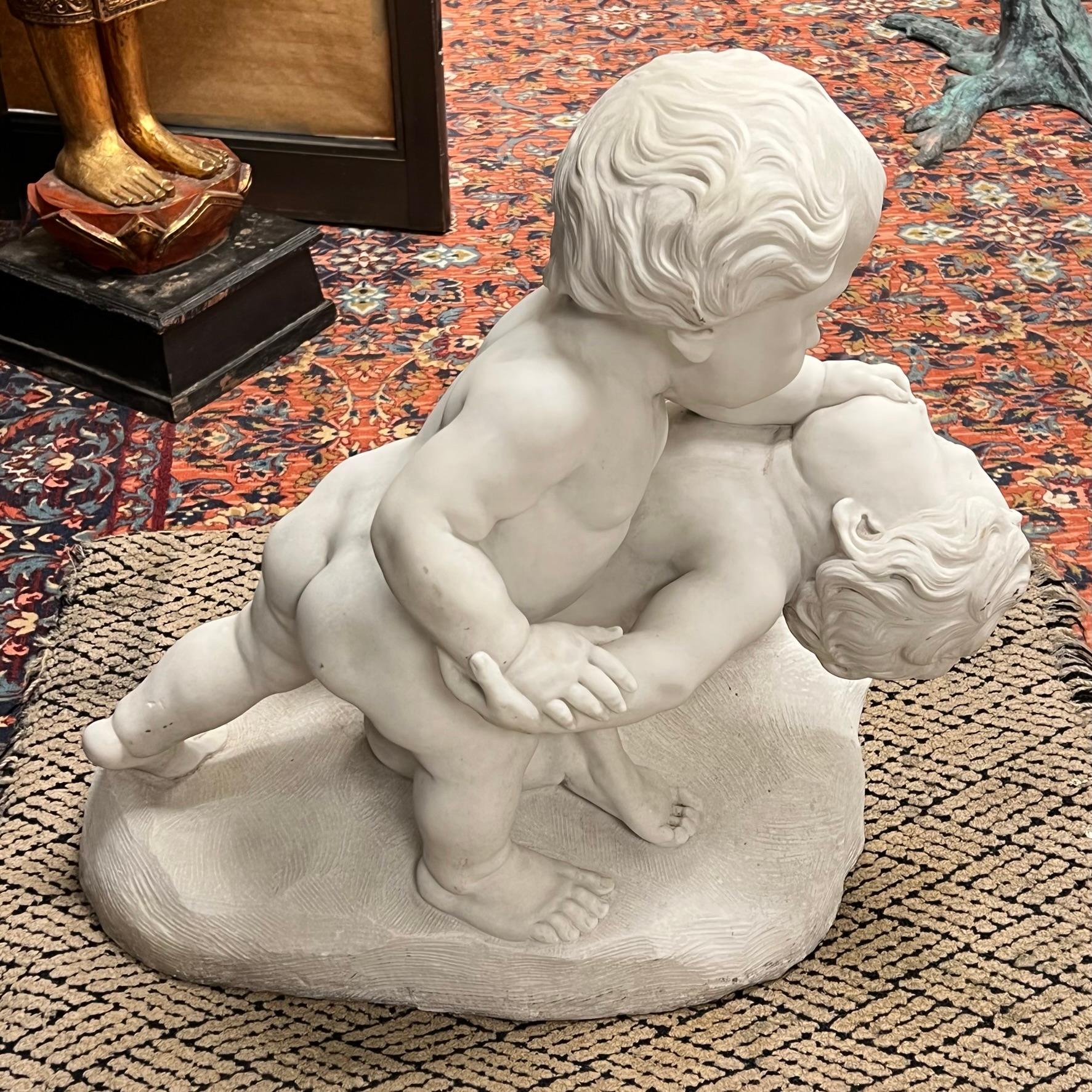 Large Italian 19th Century Marble Sculpture of Wrestling Putti For Sale 6