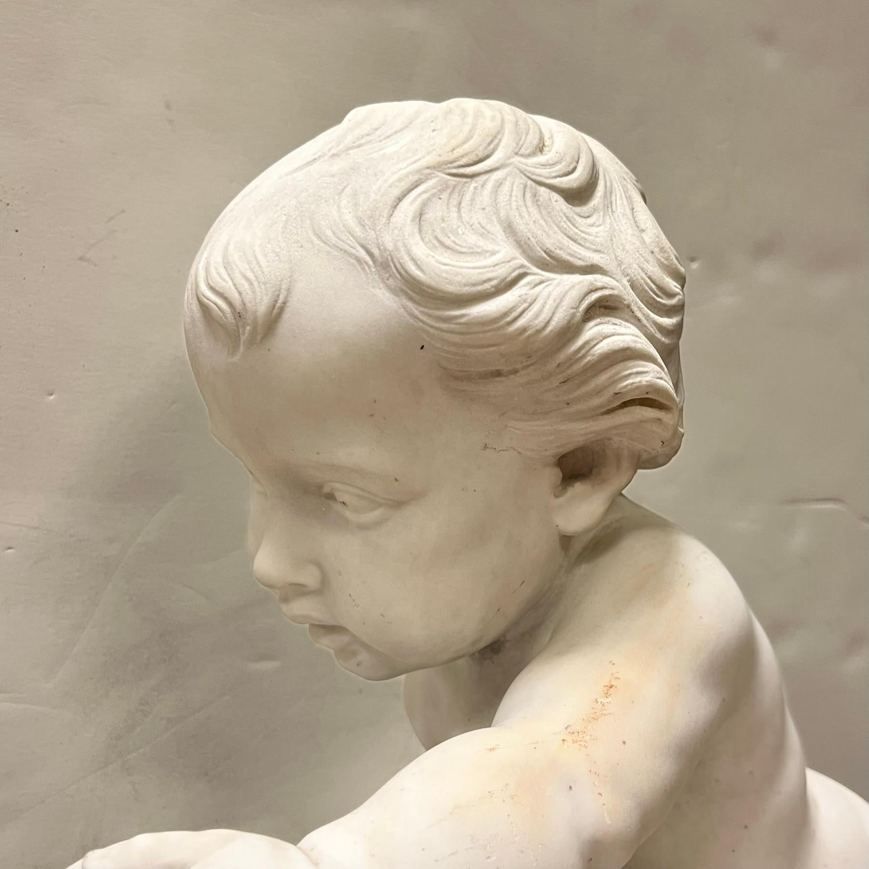 Large Italian 19th Century Marble Sculpture of Wrestling Putti For Sale 1