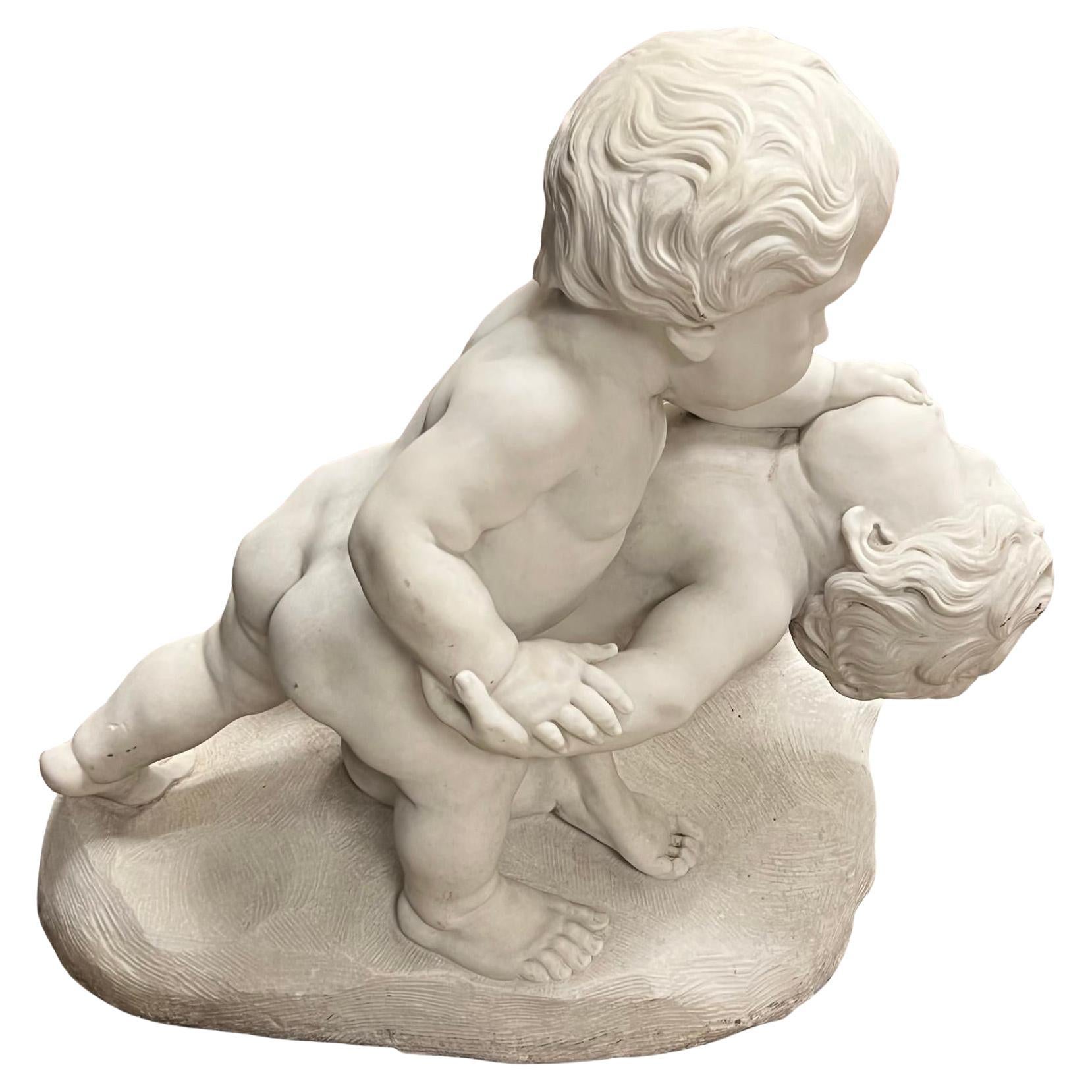 Large Italian 19th Century Marble Sculpture of Wrestling Putti For Sale