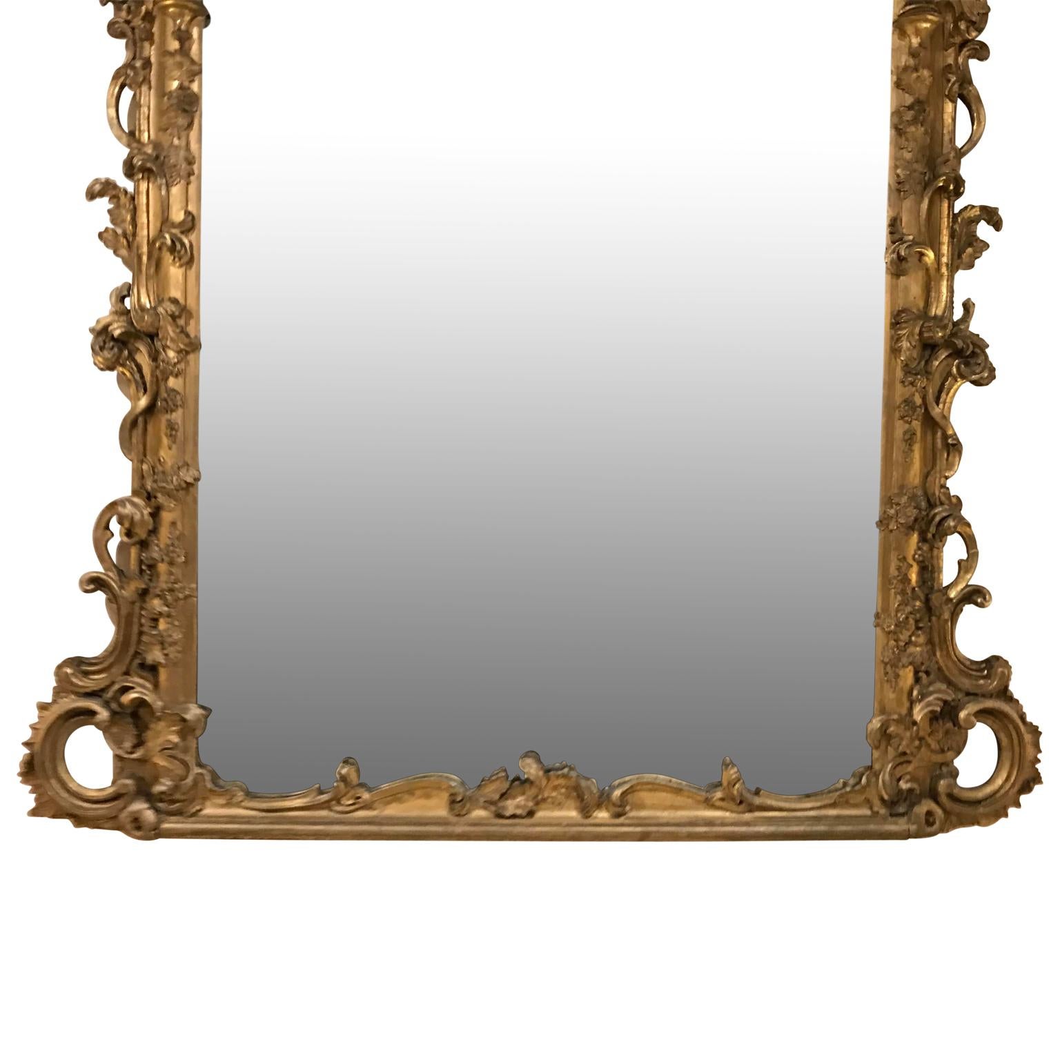Wood Large Italian 19th Century Rococo Gilt Mirror