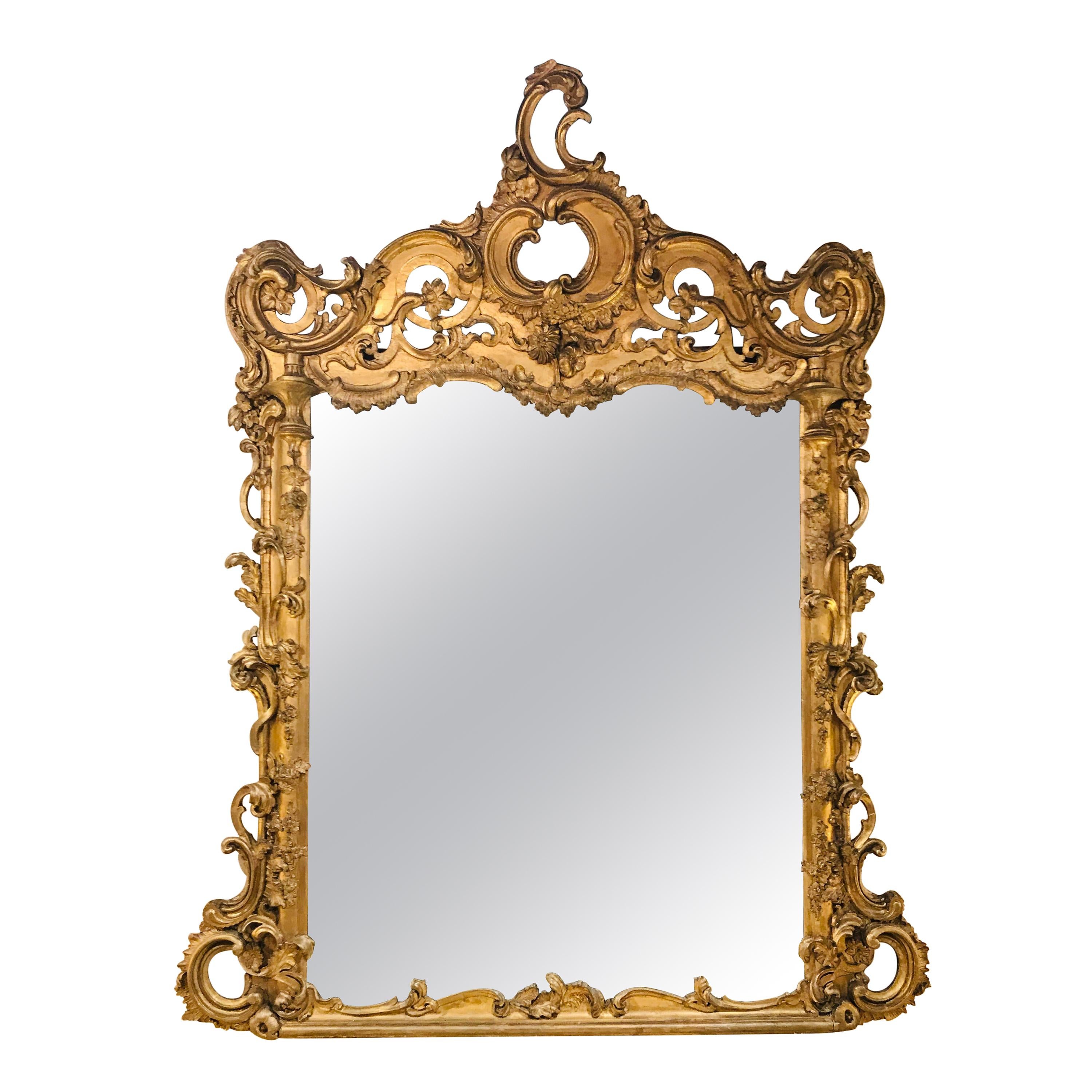 Large Italian 19th Century Rococo Gilt Mirror