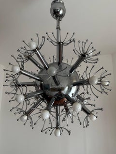 Large Italian 25 light Sputnik, Dandelion Chandelier in Chrome, Arredalux 1970s