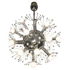 Large Italian 25 light Sputnik, Dandelion Chandelier in Chrome, Arredalux 1970s