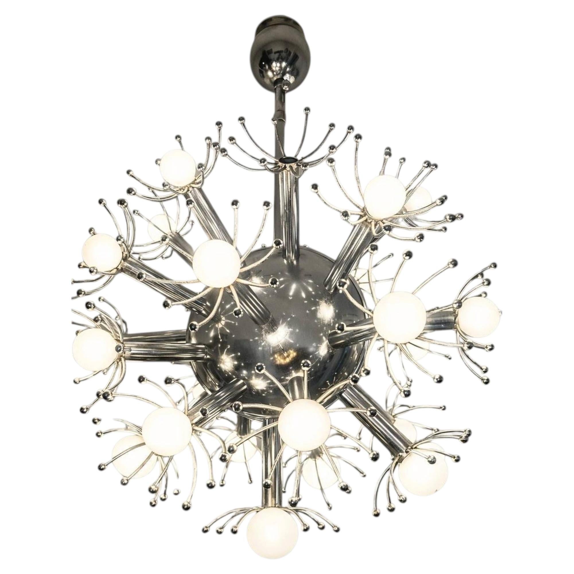 1970s Arredalux Italian Space Age Chandelier, 25 Lights, Chrome
