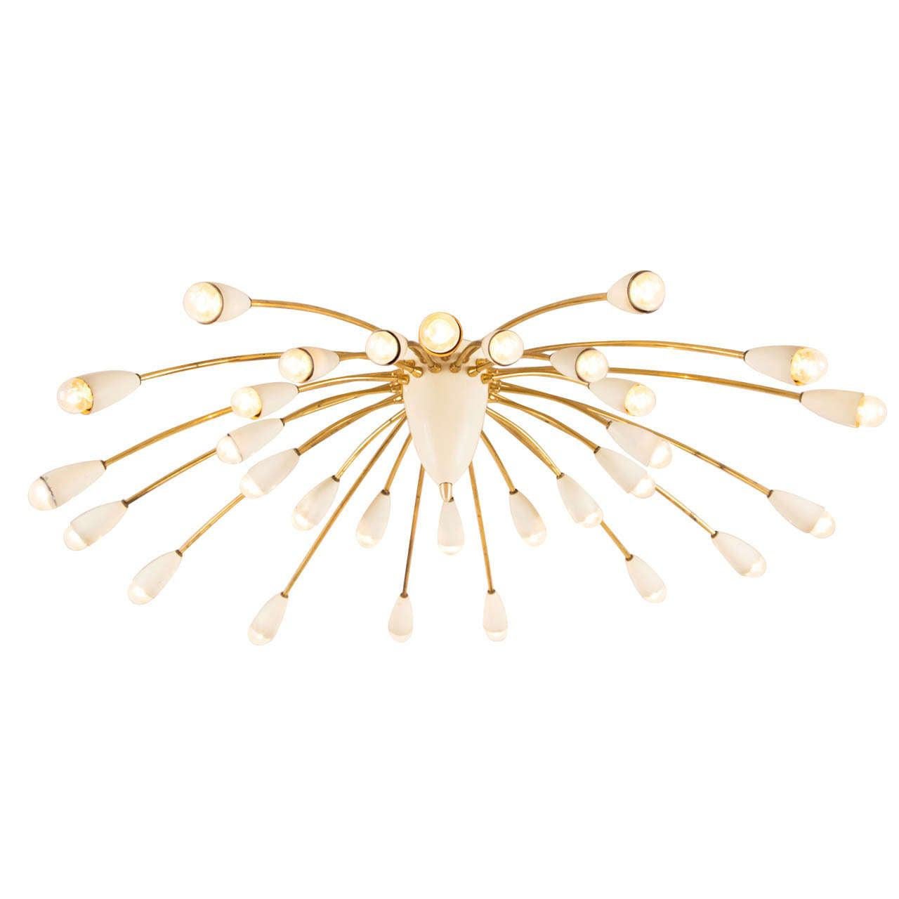 Large Italian 30 Armed Chandelier Brass and White Coated Finish