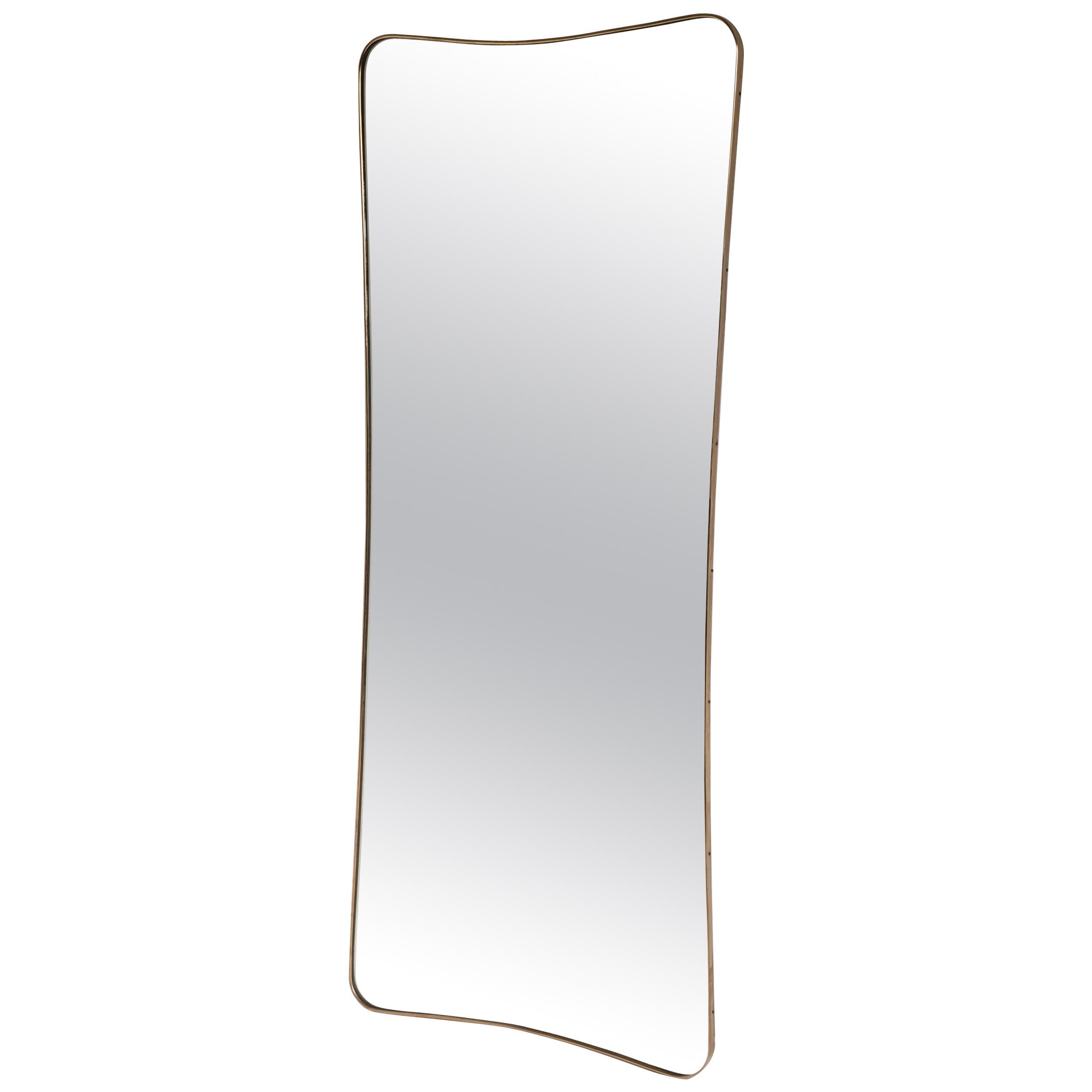 Large Italian 1950s Wall Mirror with Brass Frame
