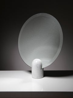 Italian Large Table with Edged Mirror Disc with Carrara Marble Base, 1970s