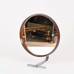 Großer italienischer, verstellbarer Tischspiegel aus Teakholz und Steele, Borsani für Tecno, 1960