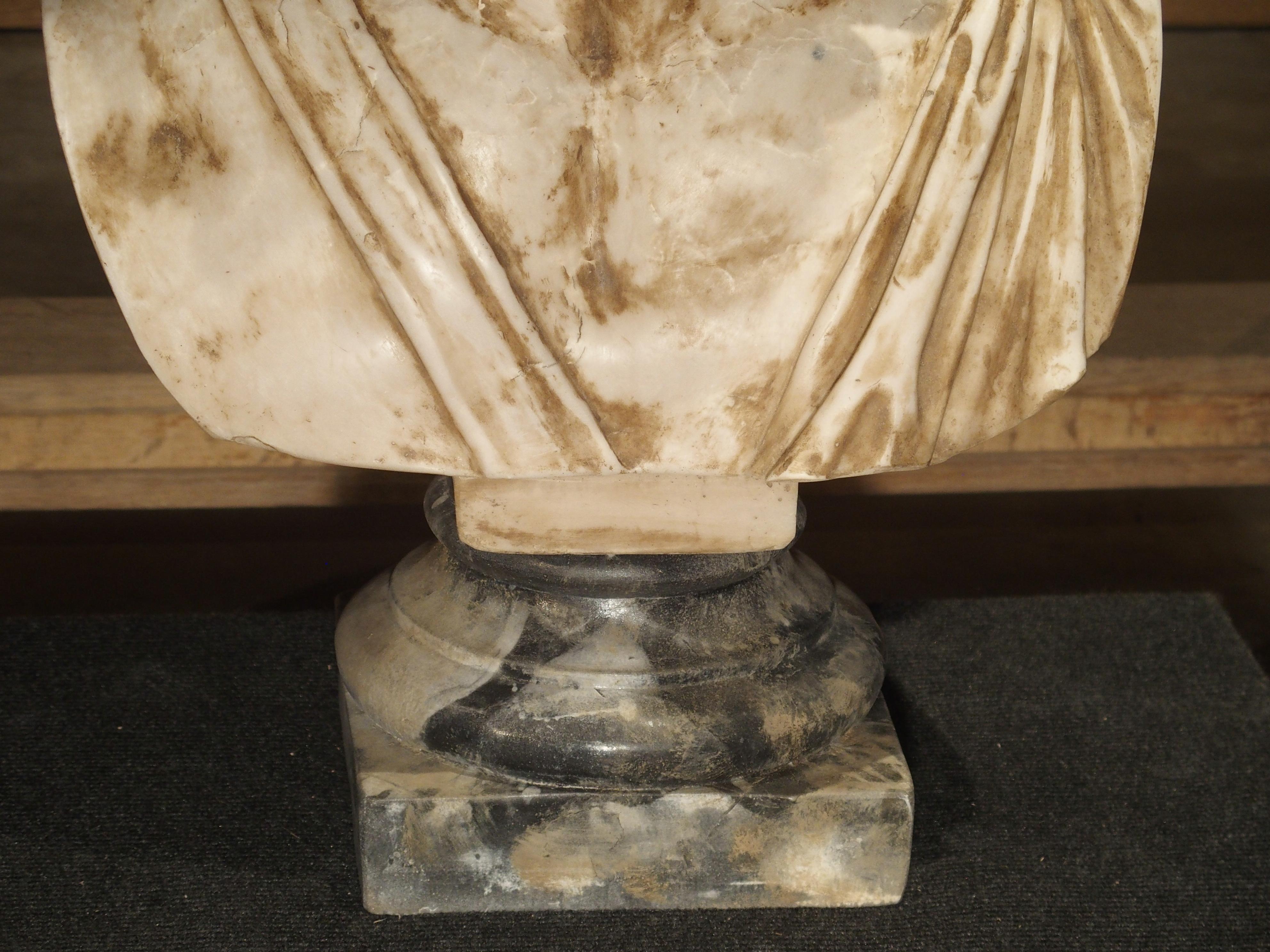 Carved Large Italian Alabaster Bust of Menelaus, King of Sparta