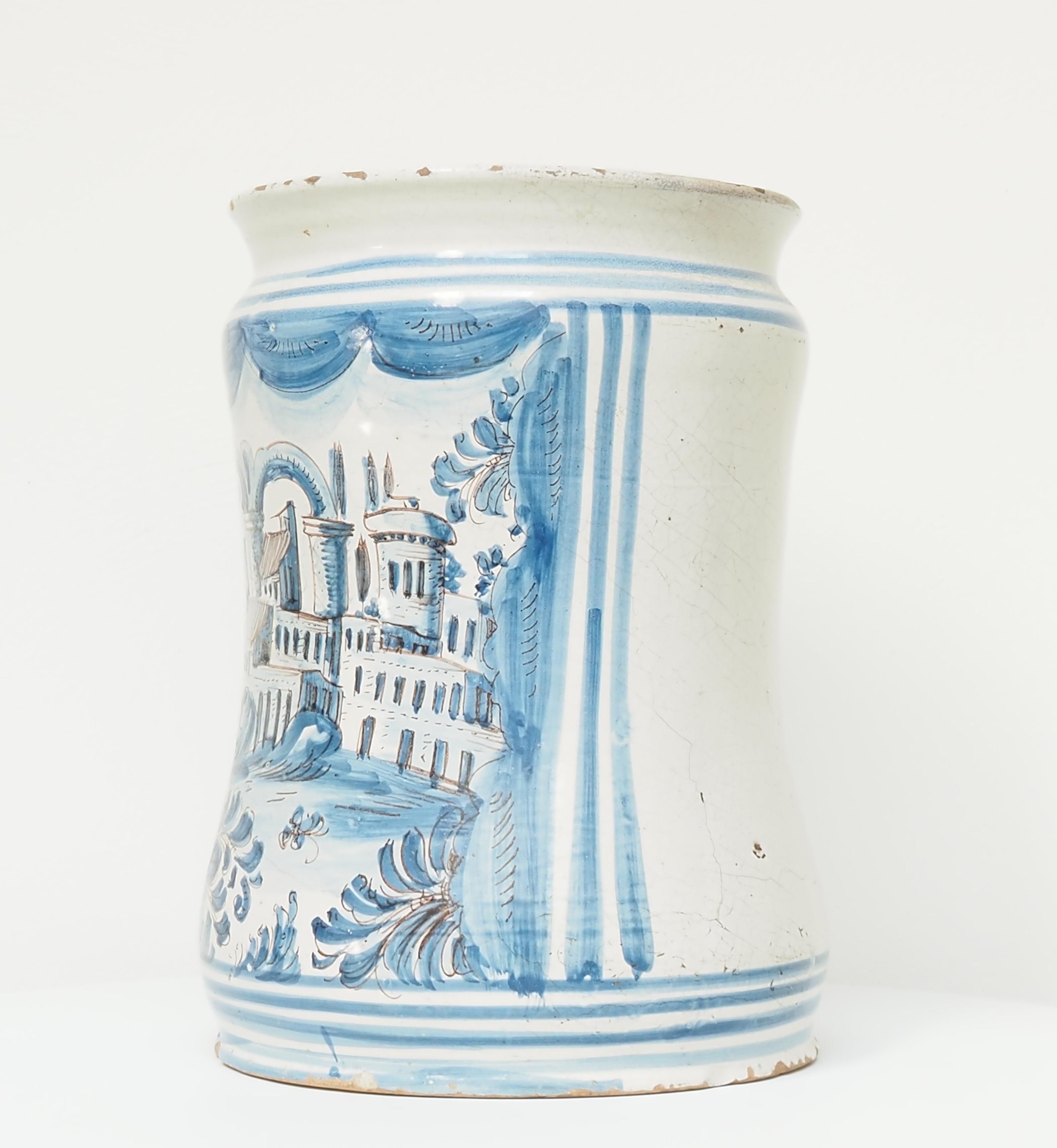 Faience Large Italian Albarello, 18th Century For Sale
