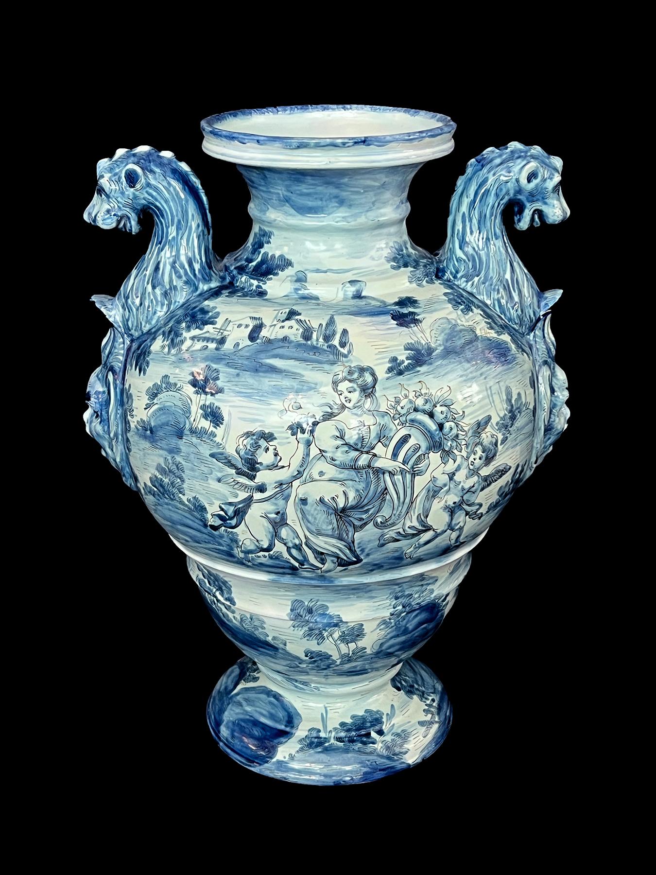 Grand urne/vase italien en majolique bleu et blanc d'Albisola émaillée à l'étain en vente 5