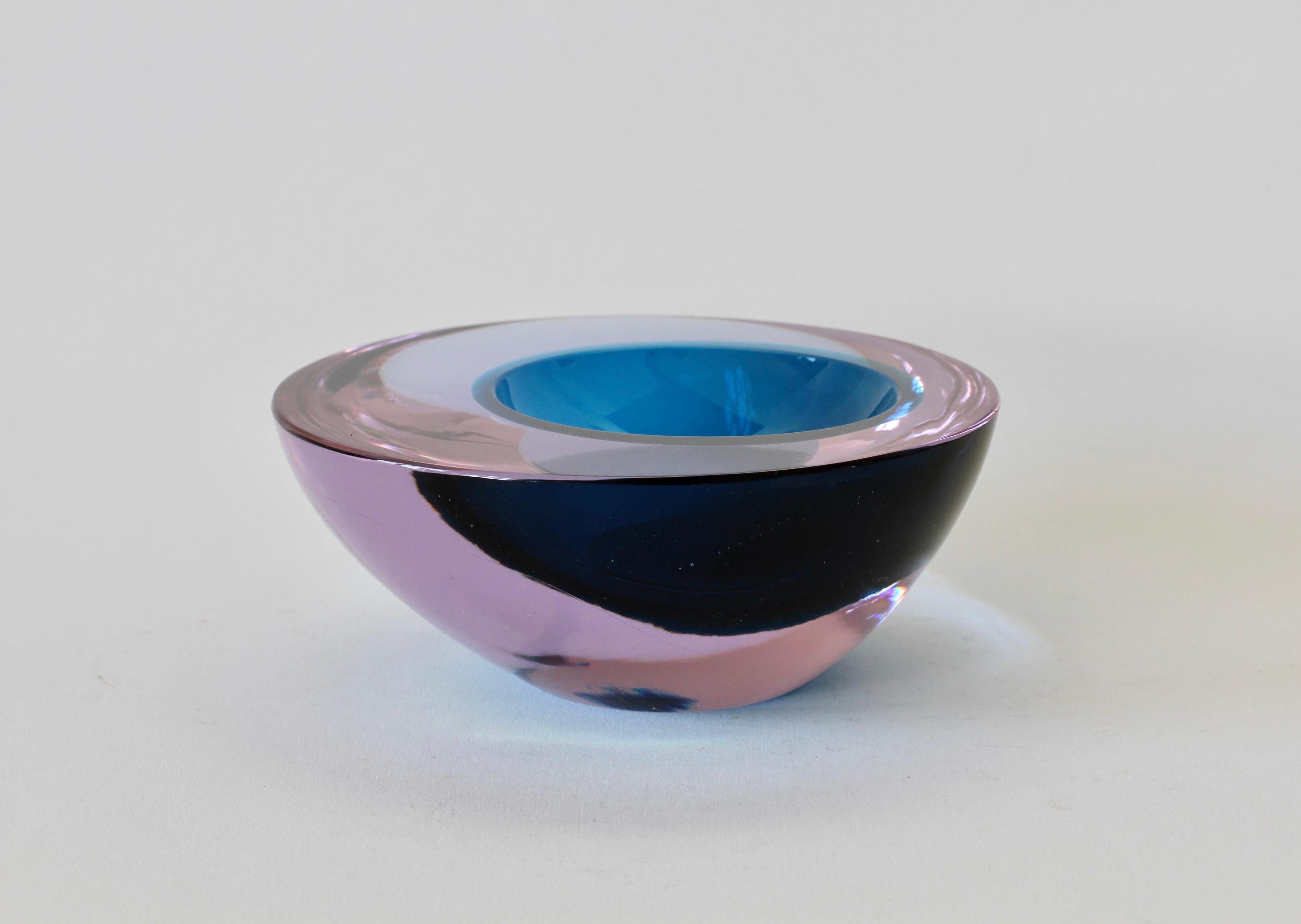 Large Italian Alexandrite and Blue Sommerso Murano Glass Bowl, Dish or Ashtray For Sale 5