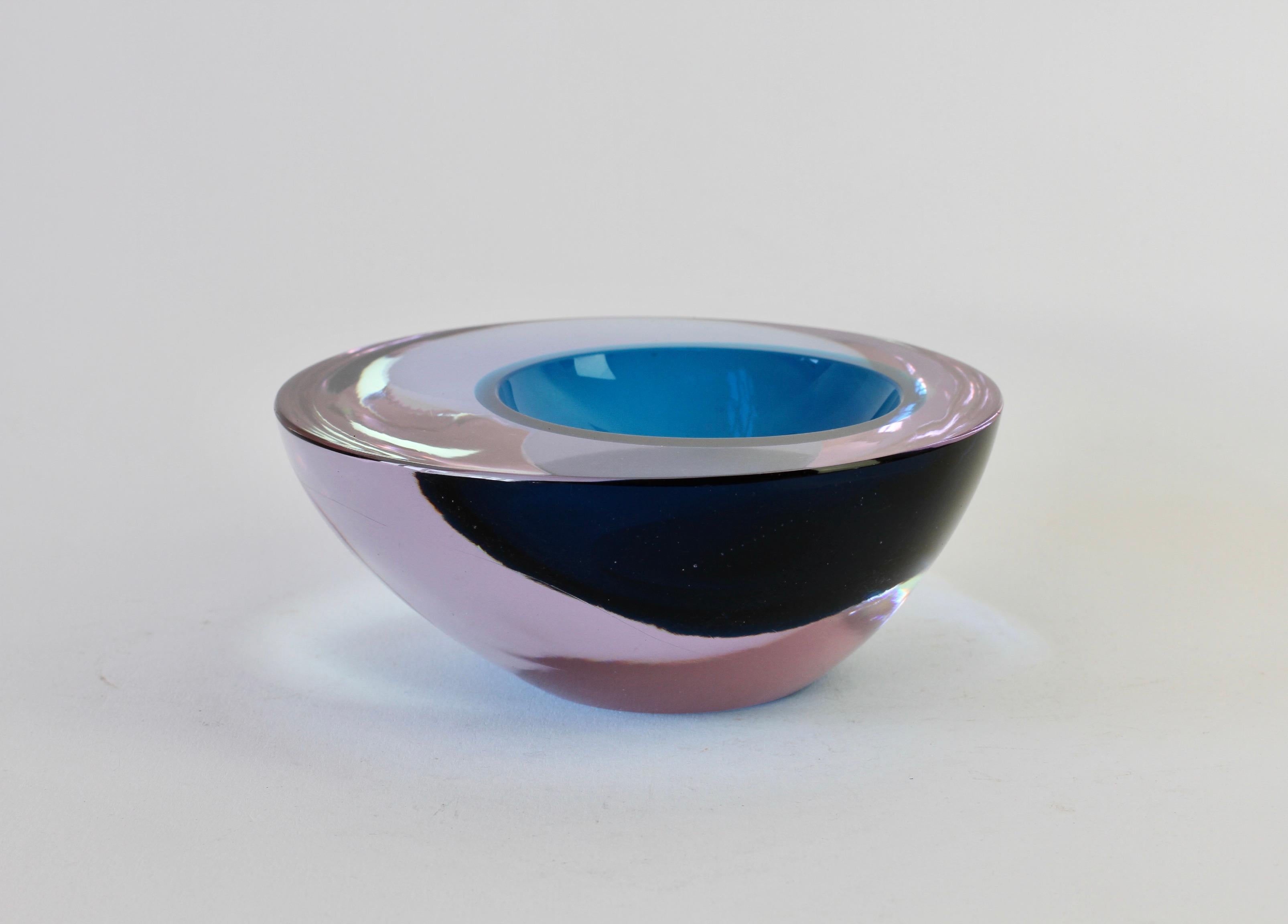 Large Italian Alexandrite and Blue Sommerso Murano Glass Bowl, Dish or Ashtray For Sale 6