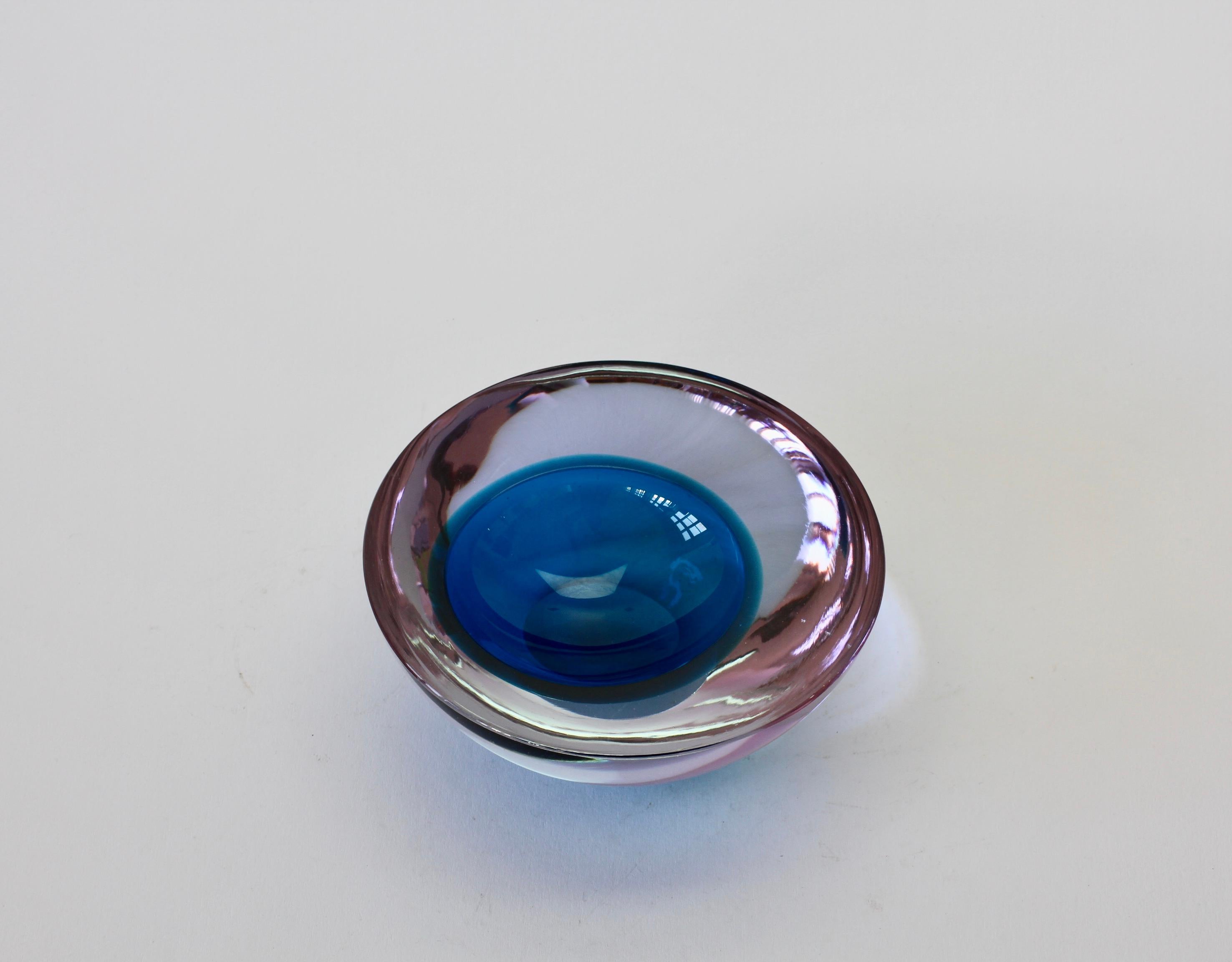 Large Italian Alexandrite and Blue Sommerso Murano Glass Bowl, Dish or Ashtray For Sale 11