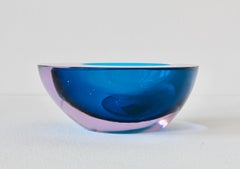 Large Italian Alexandrite and Blue Sommerso Murano Glass Bowl, Dish or Ashtray