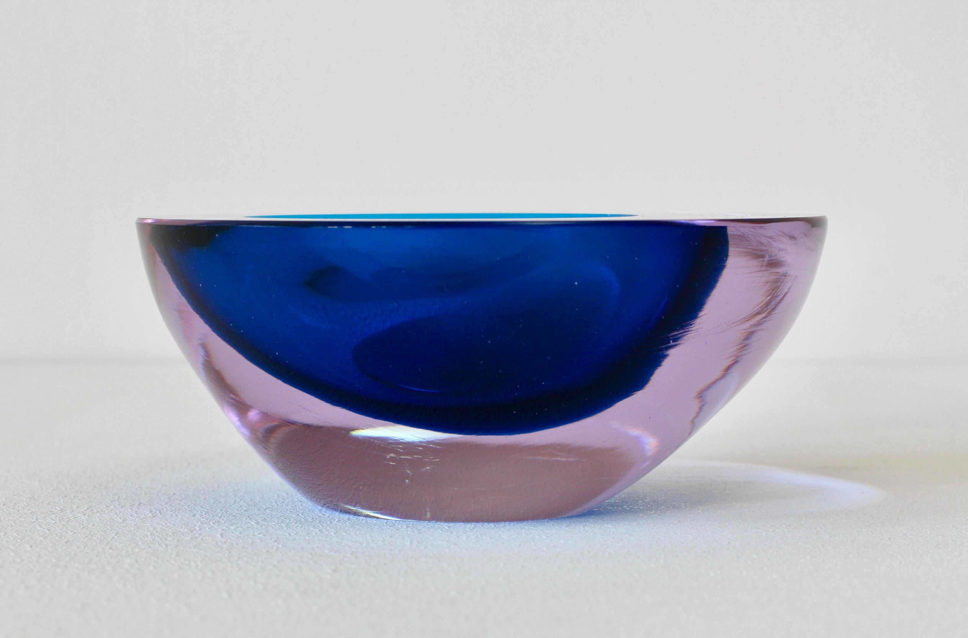 20th Century Large Italian Alexandrite and Blue Sommerso Murano Glass Bowl, Dish or Ashtray For Sale