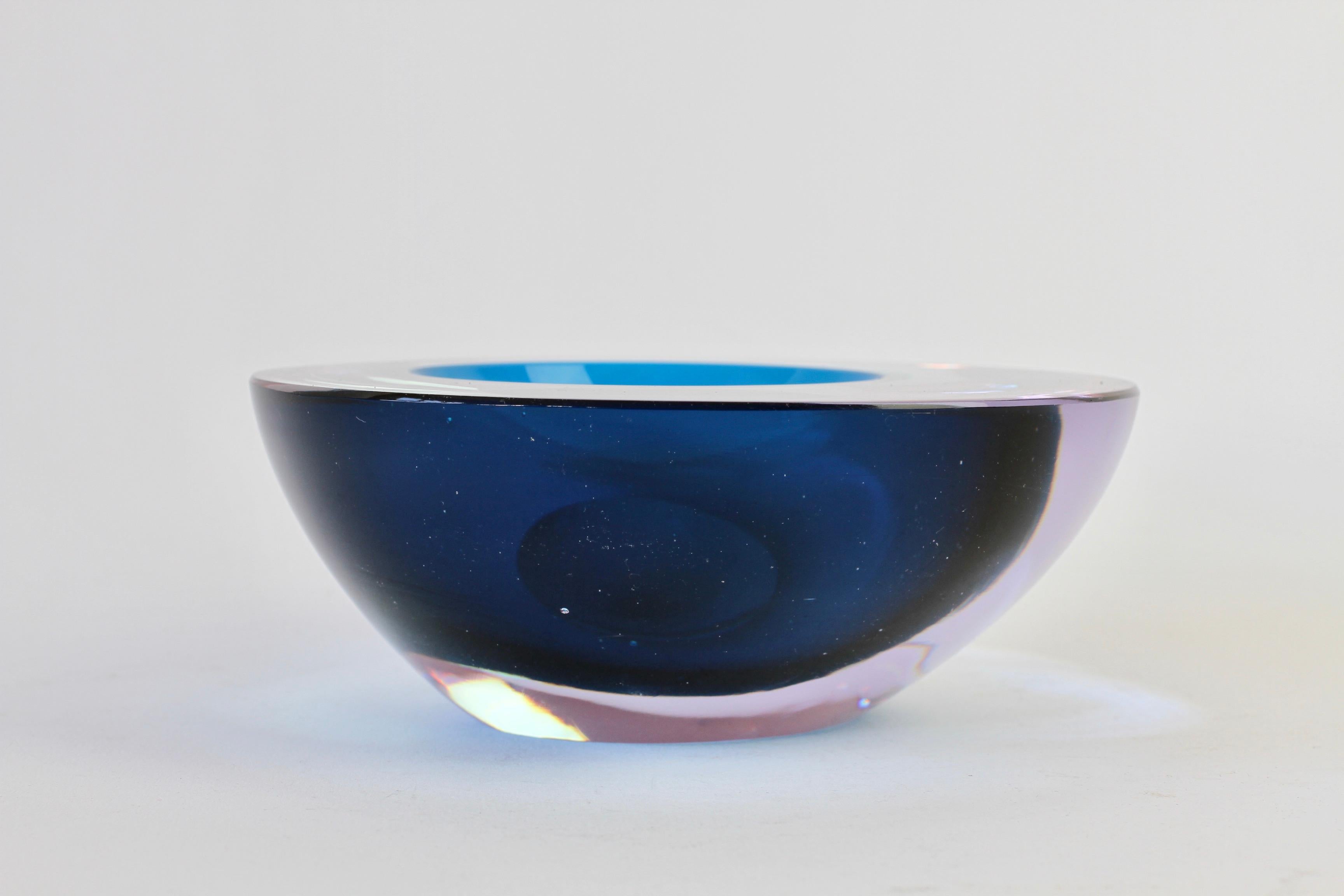Blown Glass Large Italian Alexandrite and Blue Sommerso Murano Glass Bowl, Dish or Ashtray For Sale