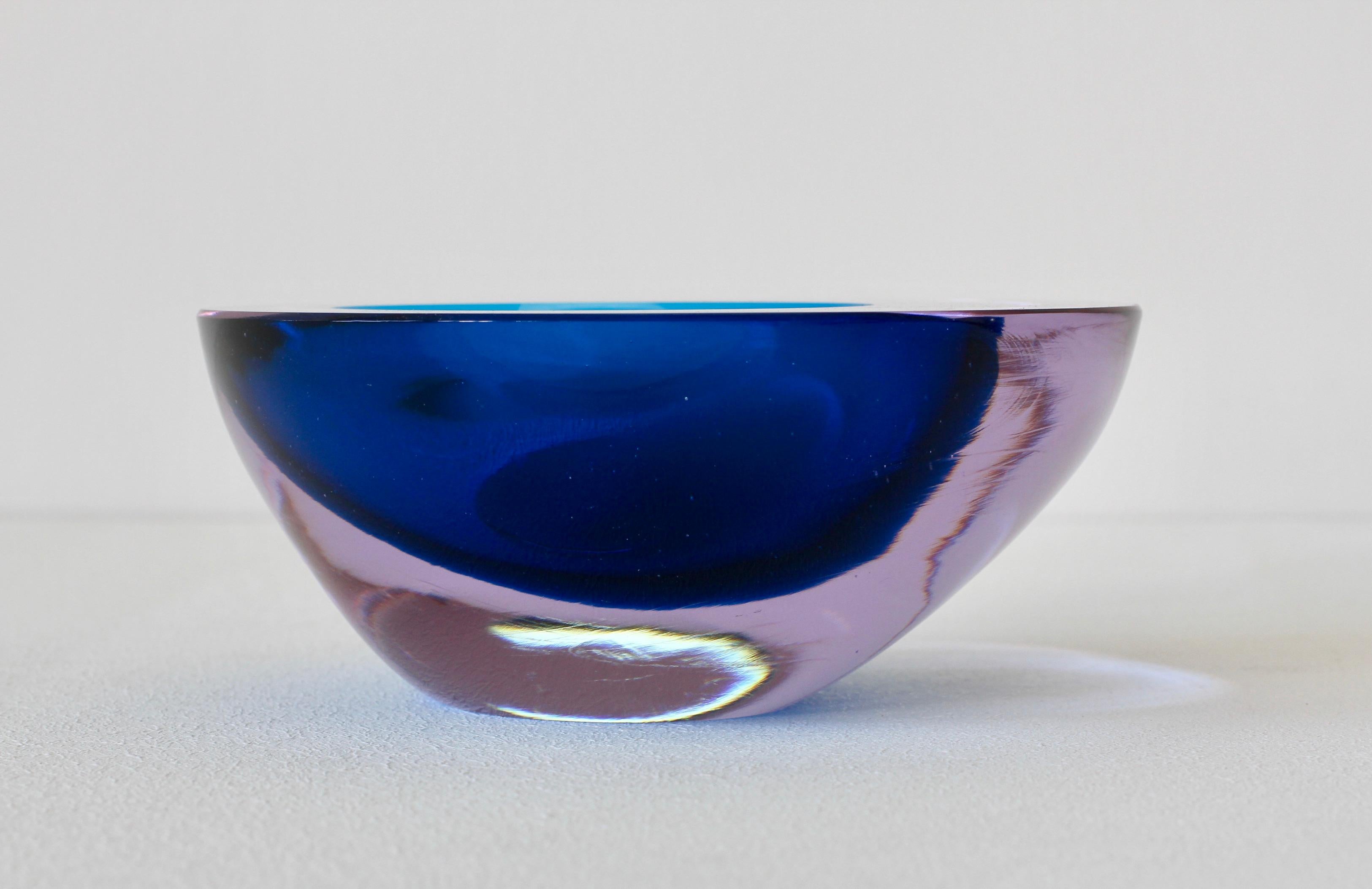 Large Italian Alexandrite and Blue Sommerso Murano Glass Bowl, Dish or Ashtray For Sale 1