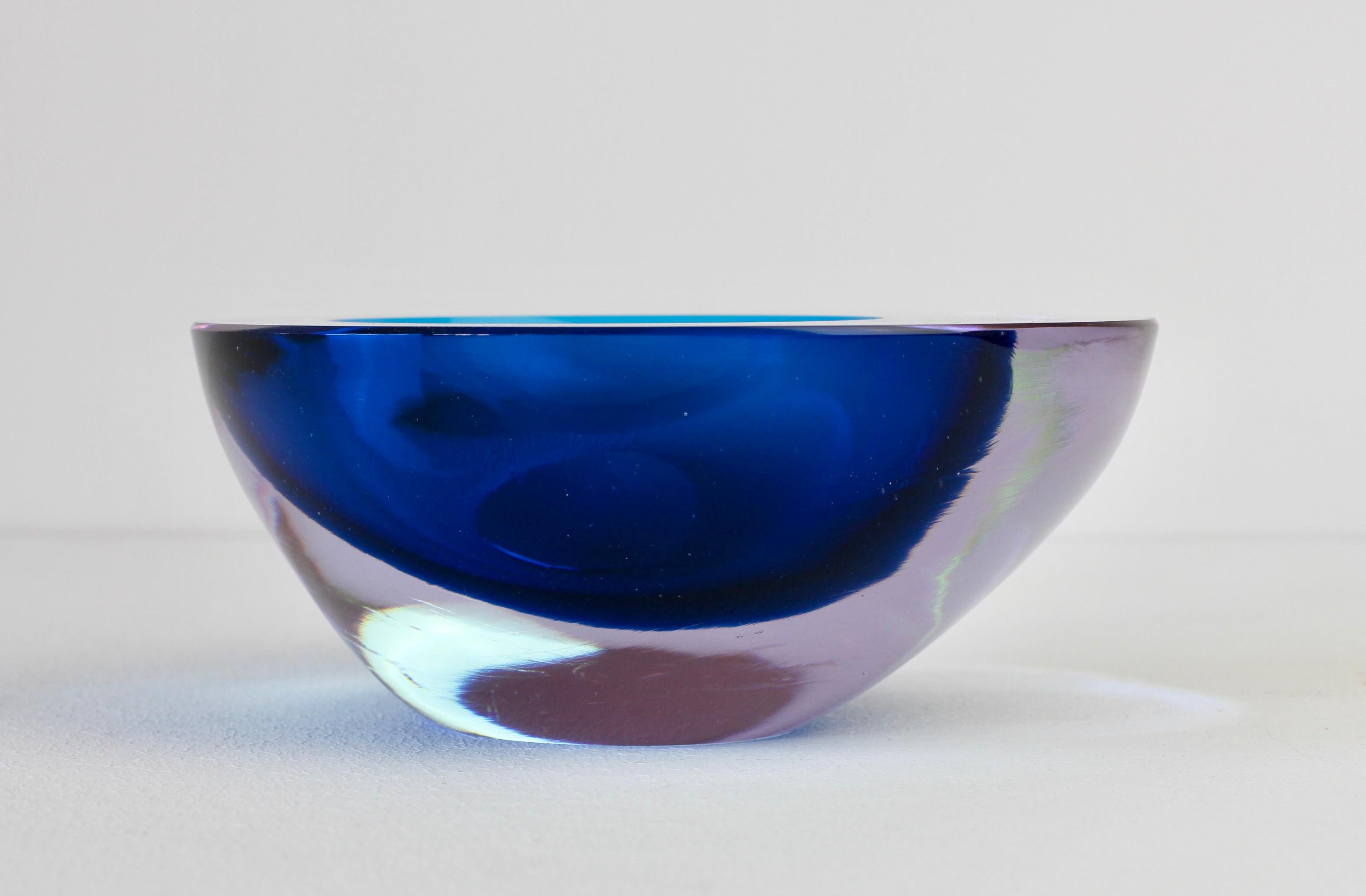 Large Italian Alexandrite and Blue Sommerso Murano Glass Bowl, Dish or Ashtray For Sale 2