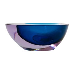 Large Italian Alexandrite and Blue Sommerso Murano Glass Bowl, Dish or Ashtray