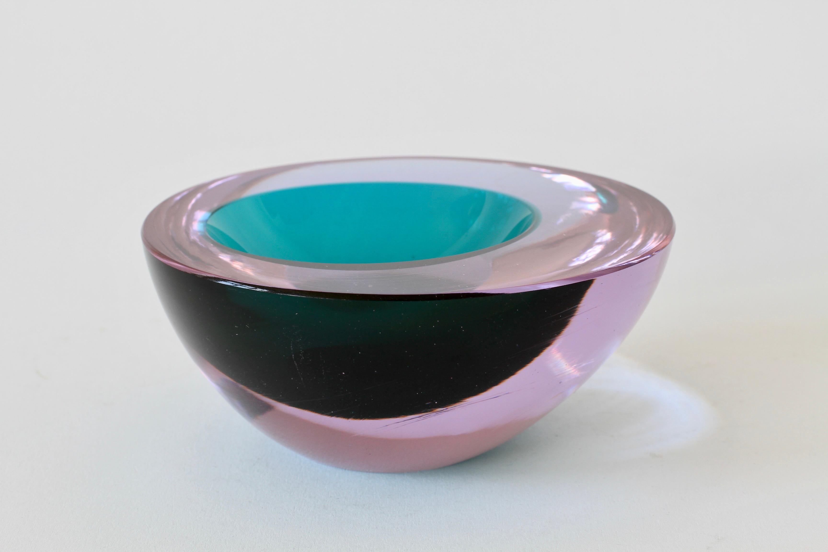 Blown Glass Large Italian Alexandrite and Green Sommerso Murano Glass Bowl, Dish or Ashtray For Sale